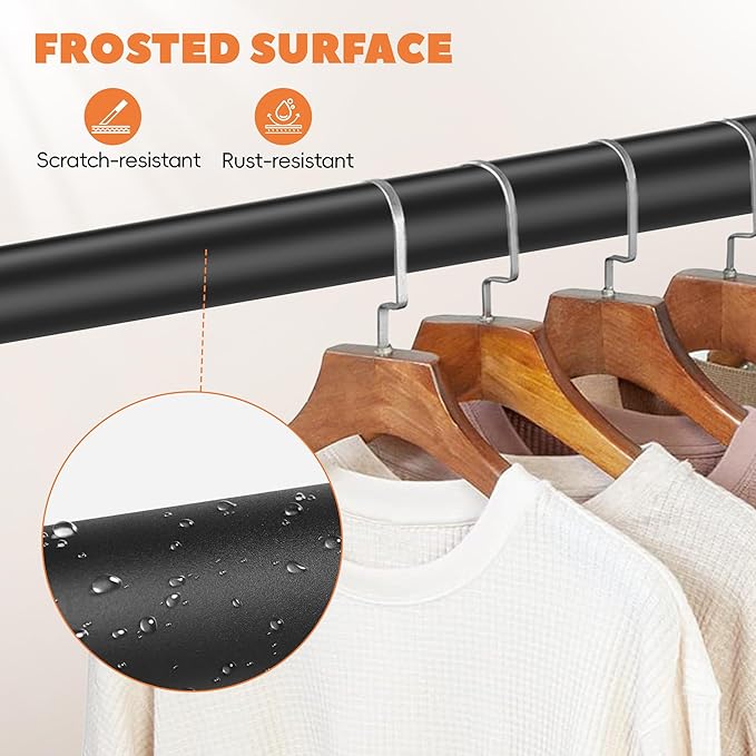 Closet Rod 17-39 Inches, Adjustable Heavy Duty Metal Black Closet Rods for Hanging Clothes 1.3 Inches Diameter for Wardrobes Laundry