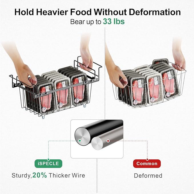 iSPECLE Freezer Organizer Bins - 3 Pcs Small Stackable Baskets & 1 Pcs Hanging Deep Freezer Organizer Bins for 7 Cu.Ft Chest Freezer Easily Gets Bottom Food, Adds Space to Store More Food, Black
