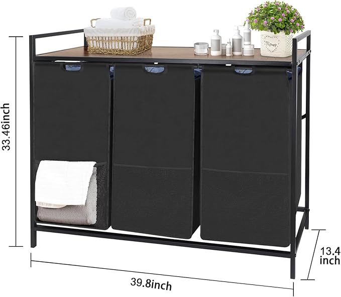 Extra Large Laundry Hamper, Laundry Hamper 3 Section with shelf - 210L Capacity, Laundry Basket for Clothes-1 Storage Shelf, Laundry Sorter for Laundry Room, Bedroom