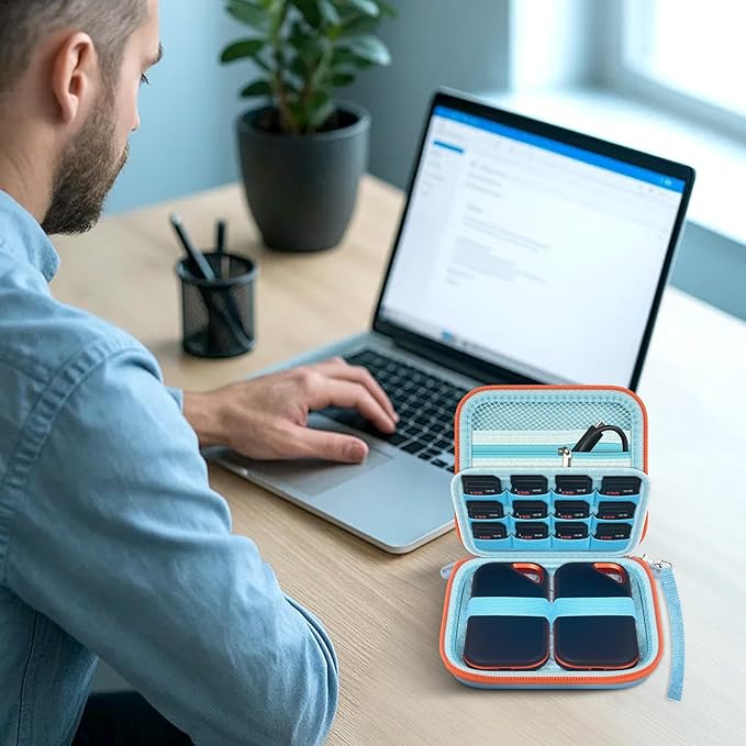 Case Compatible with SanDisk 1TB 2TB 4TB 500GB 8TB for SanDisk Extreme PRO Portable SSD External Hard Drive, Memory Card SD SDXC SDHC Card Storage Holder Organizer - for 2 Pcs SSD (Blue)