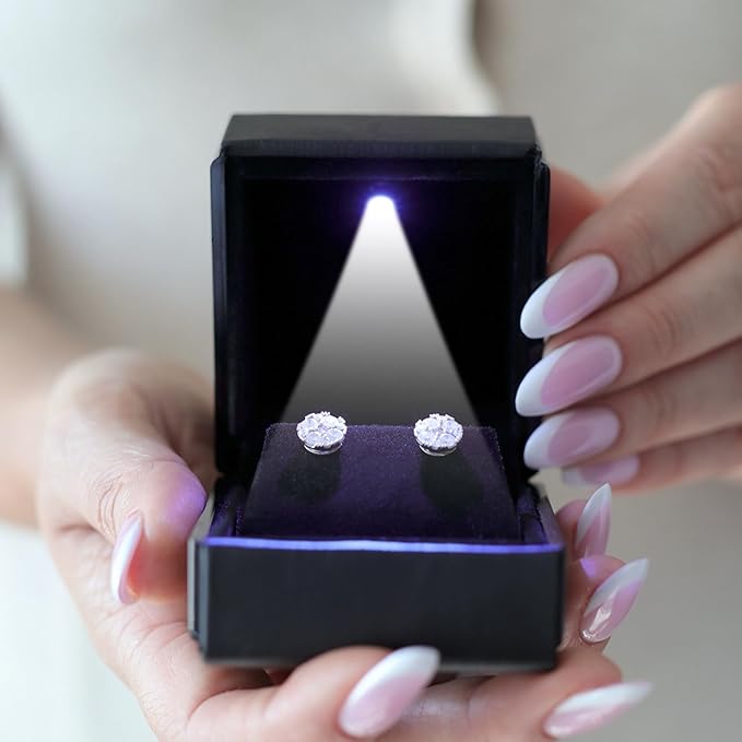 Novel Box Square Shaped Black Earring Box With LED Light 2.25X2X2.5 Inches - Jewelry Earrings Case Best for Jewelry Displays - Gift Box for Mother's Day, Engagement, Anniversary & more Happy Occasions