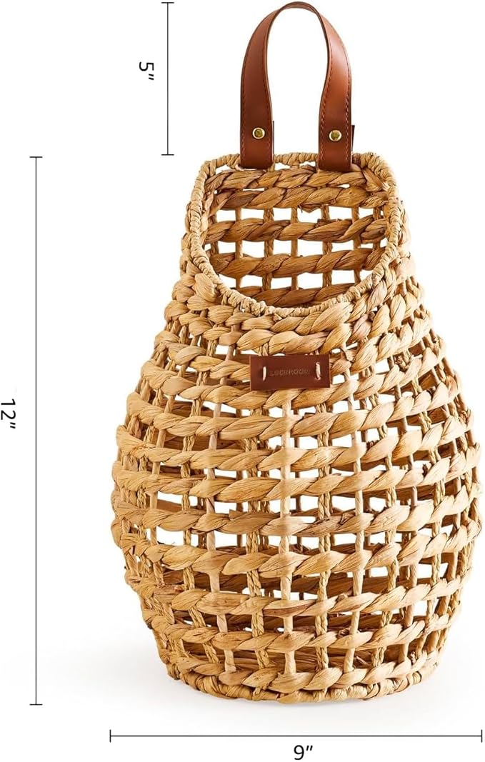 Woven Front Door Basket Water Hyacinth Wall Hanging Basket Decorative Boho Mounted Organizer for Dried Flower Plants Storage Basket for Garden, Home, and Farmhouse Décor (B_Hyacinth)