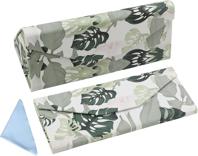 Foldable Glasses Case, Magnetic PU Leahter Sunglasses Case, Cute Hard Shell Folding Eyeglass Cases for Women Kids