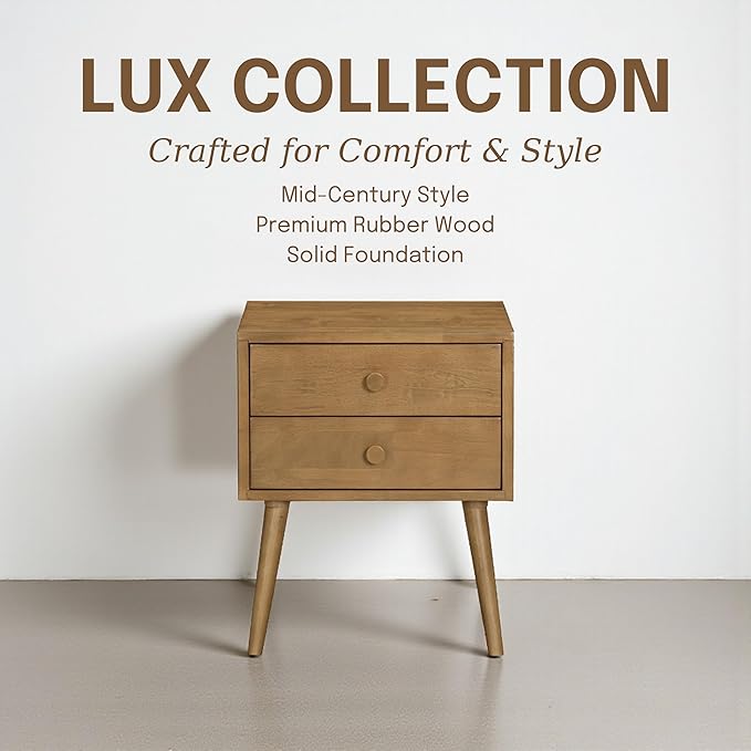 NTC Lux Nightstand with 2 Drawers, Featuring Adaptable Design, 150 lbs Load Capacity, Water-Resistant, Elevate Your Space, Easy Assembly - Teak Look