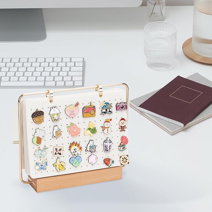 PACMAXI Display Organizers, Brooch Holder, Enamel Pin Pages for Store 180+ Pins, Collection Storage Calendar Wooden Stand With 6 Pages (Not Include Any Accessories) (White)