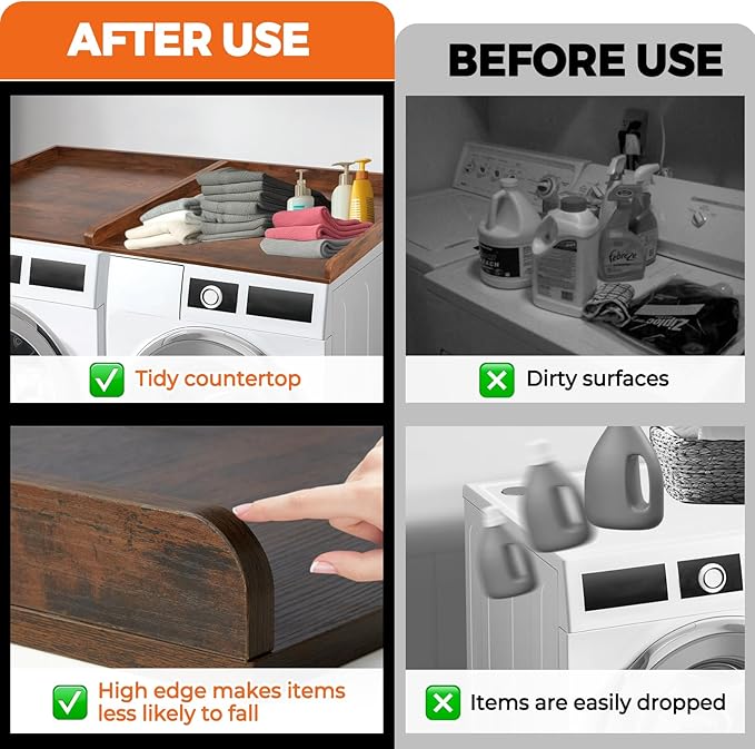 Washer Dryer Countertop, Wooden Laundry Countertop Set of 2 Dryer Storage Shelf for Laundry Room Organization (27.5" x 54") Vintage Wood Color