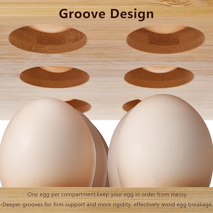 3-Tier Wooden Egg Holder - Egg Basket For Gathering Fresh Eggs, Layer Egg Tray Holder Countertop For 12 Eggs,Tier Egg Organizer For Farmhouse Kitchen Refrigerator Fits Duck, Turkey, Chicken Eggs