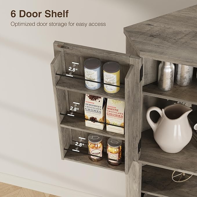 Corner Cabinet, 67''H Kitchen Pantry Storage Cabinet, 6-Tier Corner Food Pantry Hutch with 4 Barn Doors and Shelves, Tall Farmhouse Furniture for Kitchen Dining Living Room, Grey