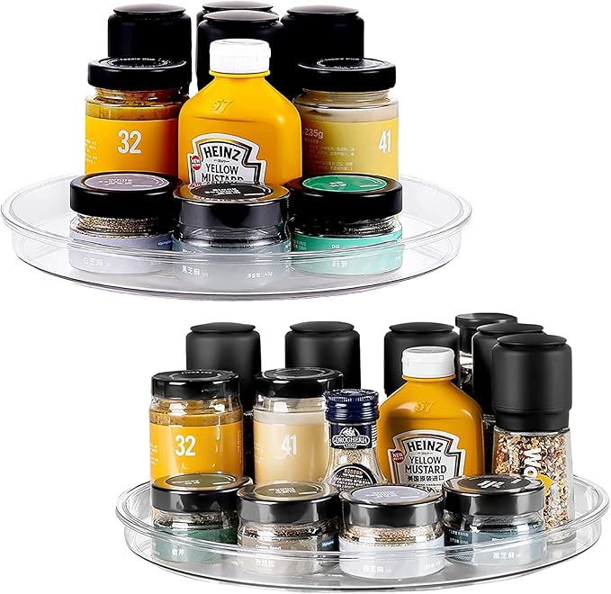 vacane 2 Pack Clear Lazy Susan Organizer Turntable for Cabinet Pantry Non-Skid Lazy Susan 9" Cabinet Organizer for Kitchen, Refrigerator Countertop, Bathroom