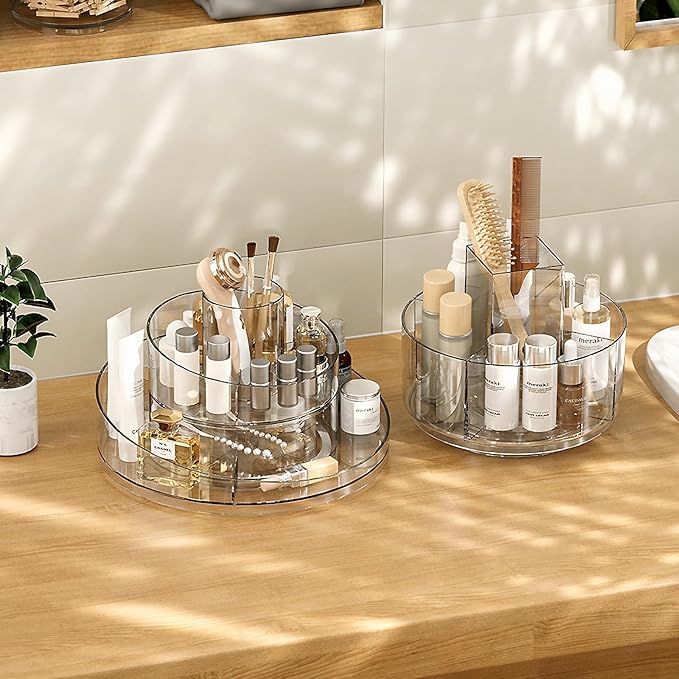 Taiuloo 360 Rotating Makeup Organizer, Lazy Susan Cosmetics Storage Turntable, Round Spinning Brush & Pen Holder, Clear Acrylic Organizer Tray for Vanity, Bathroom, Office Desk