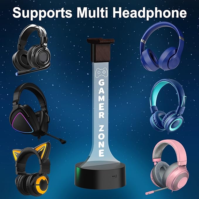 YuanDian Light up Headphone Stand for Desk, Gaming Headset Holder RGB with 16 Color Lights for Game Room Decor, Cool Gamer Gifts for Men Boyfriend (Gamer Zone)