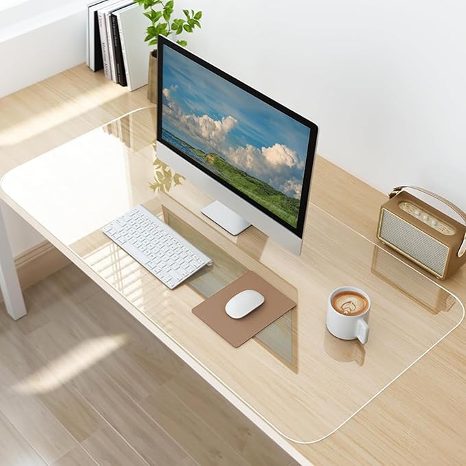 Clear Desk Mat, Non-Slip PVC Desk Protector Mat with Round Edge, Heat Resistant & Waterproof Clear Desk Writing Mat for Home and Office (47.2"*15.7")