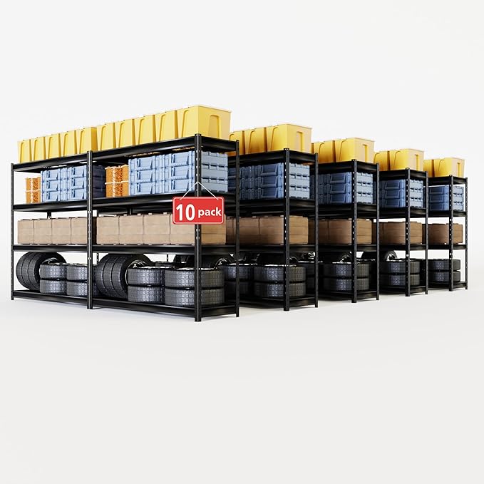 The Atlas 77" W x 24" D x 72" H Heavy Duty Garage Metal Industrial Storage Shelving Loads 10000 Lbs 10 Pack Dark Gray