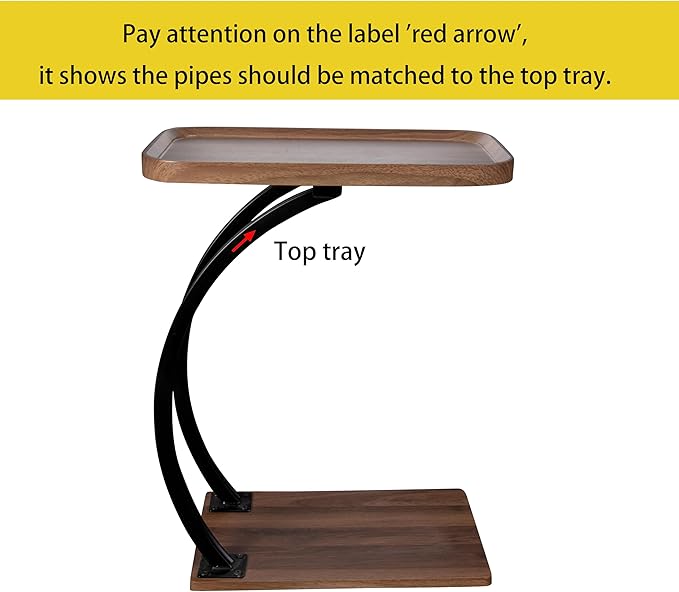 C Shaped end Table,2tier Large Tray Wood top,Easy Install Heavy Duty Side Table,TV Tray for Couch Sofa