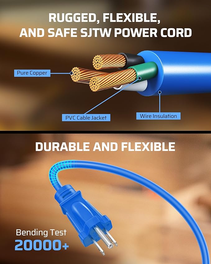 DEWENWILS Cord Reel with 4 Power Outlets, 2-USB Ports(3.4A Fast Charge), 25FT Retractable Extension Cord Reel, Heavy Duty SJTW 16/3 Cable, 13A Circuit Breaker, Hand Wind, UL Listed