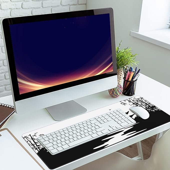 Desk Mat,Japanese Landscapes with Mountains Gaming Mouse Pad,XXL Extended Mouse Pad Mat for Office,Computer,Keyboard with Non-Slip Base Stitched Eges Mousepad 35.4x15.75 inch