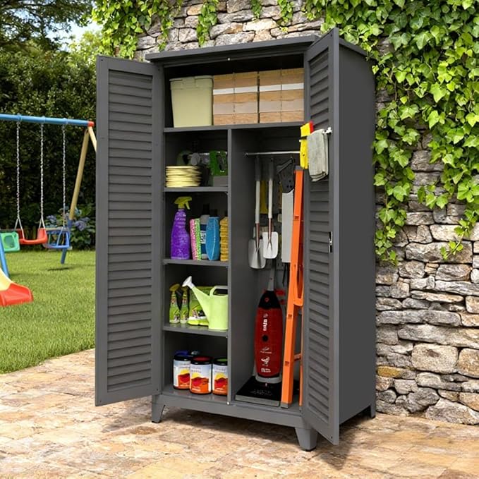 Tall Metal Tool Storage Cabinet with Shelves and Pegboard, 72.8” Steel Organizer Cabinet for Garage Workshop Warehouse Utility Room, Wall-Mountable Heavy Duty Storage Locker