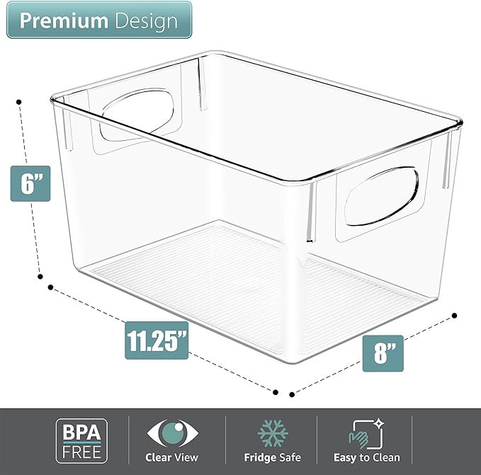 Sorbus 2 Pack Large Clear Plastic Storage Bins, Clear Organizer Bins with Handle for Kitchen, Pantry, Cabinet, Refrigerator, Craft, Toys, Clothes, Closet, Under Sink, Bathroom Organizers and Storage