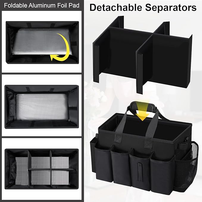 Wearable Large Cleaning Caddy Bag for Housekeeper, Clean Supply Organizer with Adjustable Shoulder, Waist & Handle Straps, Detailing Bag for Kitchen Supplies (Black)