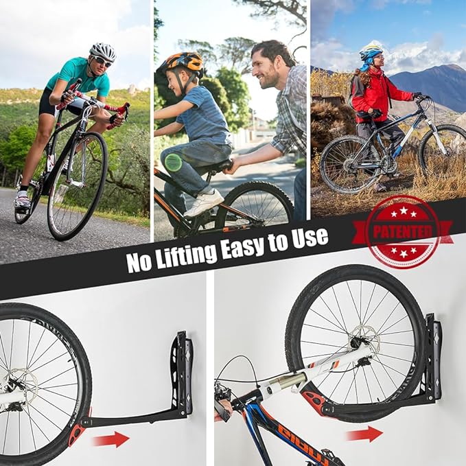 Ultrawall BIKEPAL Swivel Bike Racks - No Lift Wall-Mounted Bike Storage Solution for Home & Garage