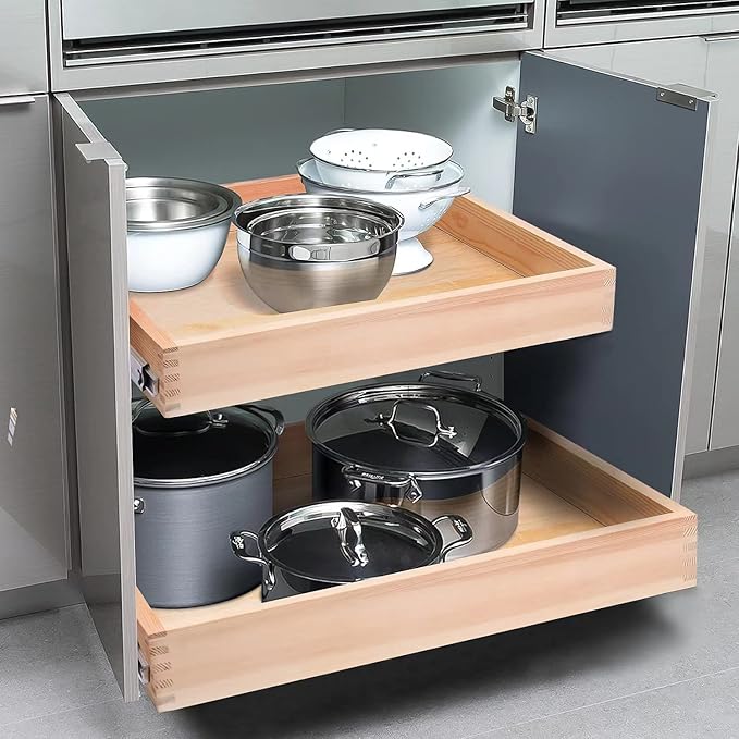 29”W x 21”D x 3”H Soft Close Slide Out Wood Drawer Organizer for Kitchen, (Cabinet Opening>29.5 inches for Bottom Assembly, Width= 29 inches for Side Assembly)
