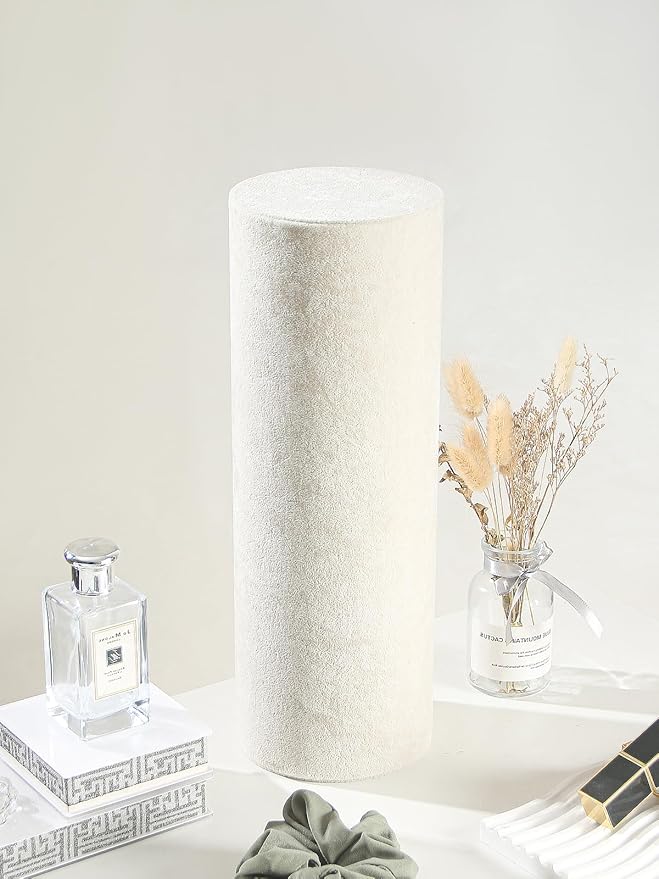Coward Vertical Beige Headband Holder Organizer, Headband Organizer Display Stand,Hairband Storage Tower for Women Girls (beige velvet)