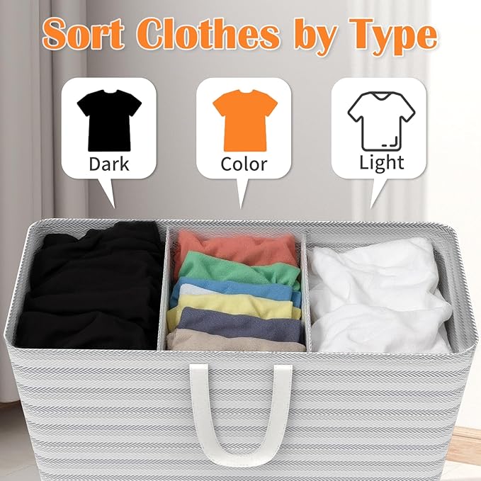 XXXXXL 53gal(200L) Large Laundry Basket, Laundry Hamper 3 Section with Reinforced Handles, Waterproof Collapsible Clothes Hamper for Bedroom Laundry Room Dorm Bathroom