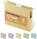 Wheat Straw Plastic Hanging File Folder Letter Size,Heavy Duty 1" Expanding Pocket for Filing Cabinet,12 Pack Extra Capacity Hang Folders with Tabs,Expandable File Organizer,Morandi Yellow