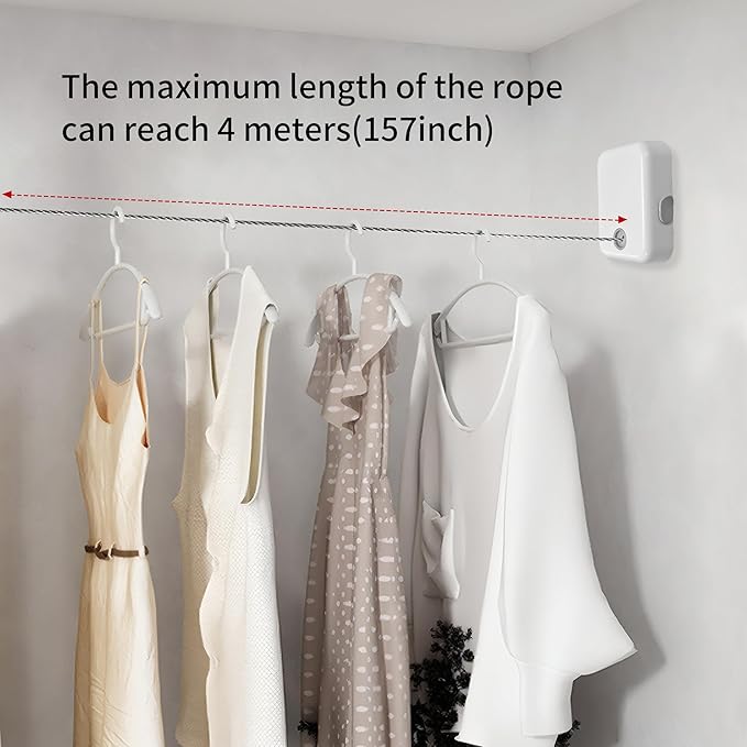 JOOM Retractable Clothesline Heavy Duty Clothes Drying Laundry Line Wall Mounted Easy Hanging Clothes Drying Laundry Line Retracting Hanging Lock to Prevent Sagging (Flat,White)