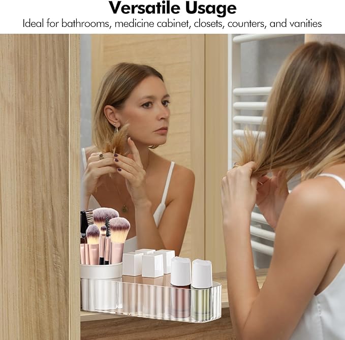 Poeland Clear Rotating Storage Box, Makeup Organizer Tray, Medicine Cabinet Shelves Organizer for Bathroom Mirror Cabinets, Counter, Vanity (Transparent)