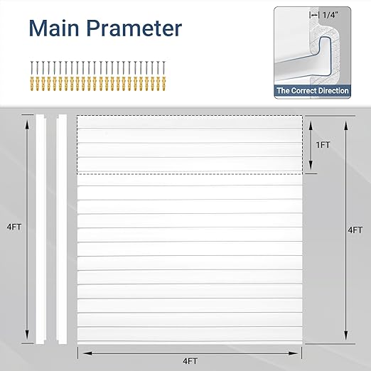 Slatwall Panel 4 FT x 4 FT, Interlocking Slat Wall Paneling, Wall Mounted PVC Wallpanel, Suitable for Garage Storage and Organizer, Slatwall Board, Shelves - White