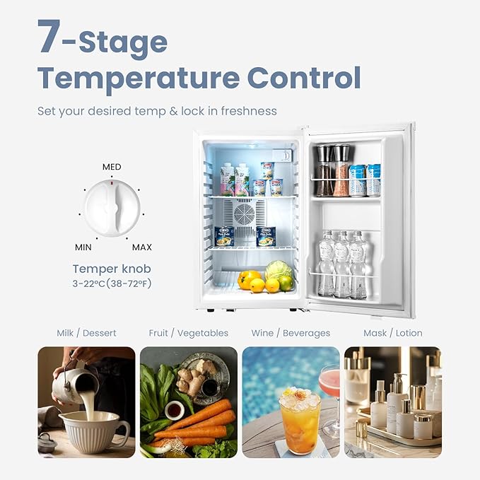 Mini Fridge & Cooler - 70 Liter Small Fridge for Bedroom, 38-72℉ Small Refrigerator for Office, Home, Apartment, Thermoelectric Electric Cooler for Skincare, Food, Drinks(2.47 cu.ft)