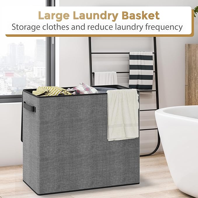 180L Laundry Hamper 3 Section, Large Laundry Basket with Lid, Laundry Basket Organizer with Handles, Grey Divided Laundry Baskets, Clothes Hampers for Laundry, Bedroom, Bathroom