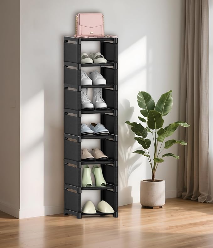 8-Tier Shoe Rack Organizer,Vertical Narrow Space Saving Storage Metal Free Standing Corner Shelf for Closet Entryway Bedroom Garage