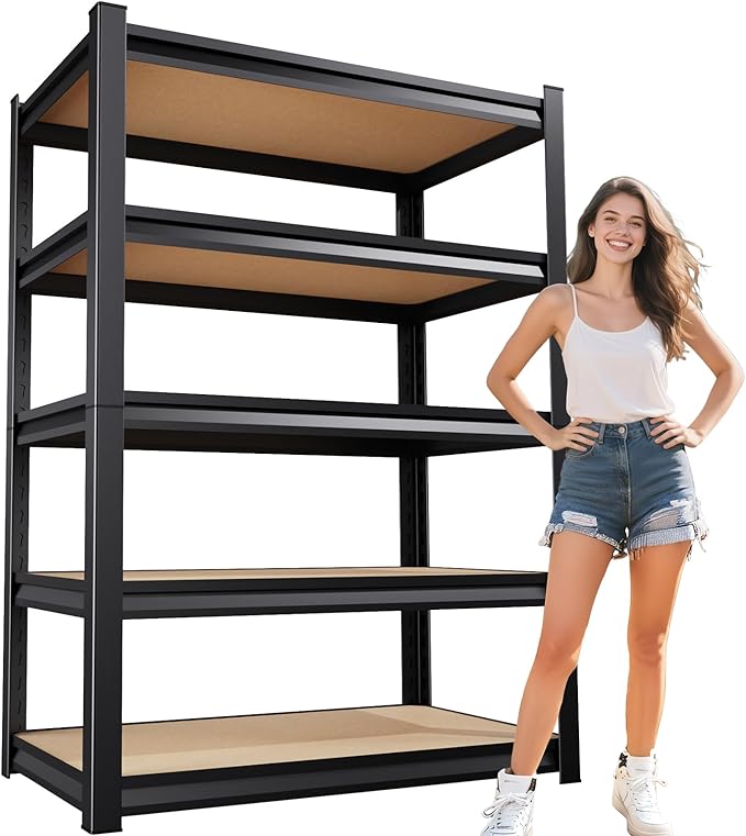 46" W Garage Shelving Heavy Duty Storage Shelves Adjustable Garage Shelves 5 Tier Metal Shelving Unit Utility Rack Shelf for Storage Warehouse Pantry (1, 72''H x 45.7''W×20''D)