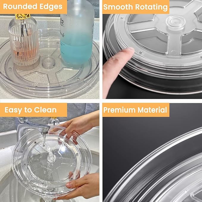 vacane 2 Pack Clear Lazy Susan Organizer Turntable for Cabinet Pantry Non-Skid Lazy Susan 9" Cabinet Organizer for Kitchen, Refrigerator Countertop, Bathroom