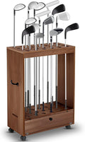 27 Hole Golf Club Stand Holder Wooden Golf Club Organizer Putter Display Rack with Storage Drawer and Wheel for Indoor Home Office Simulator Garage