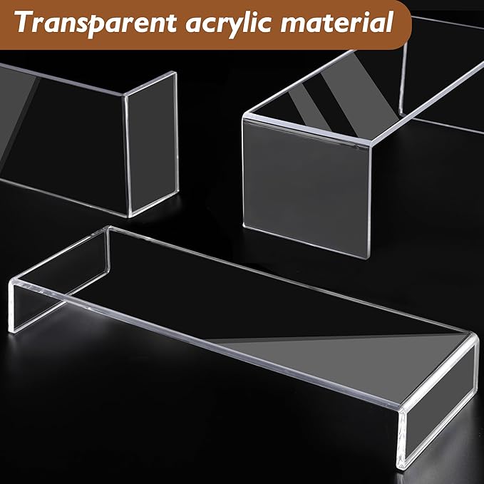 Large Acrylic Display Risers, 2 Set - 6 Pack (12”L~11.6”L~11.2”L) Collectibles Display Shelf, Acrylic Risers Display Stands for Show Figures, Cupcake, Perfume, Jewelry, Toys