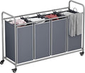 Laundry Sorter 4 Section Hamper Sorter with Heavy Duty Lockable Rolling Wheels Removable Bags Basket Separator for Dirty Clothes Storage, Grey
