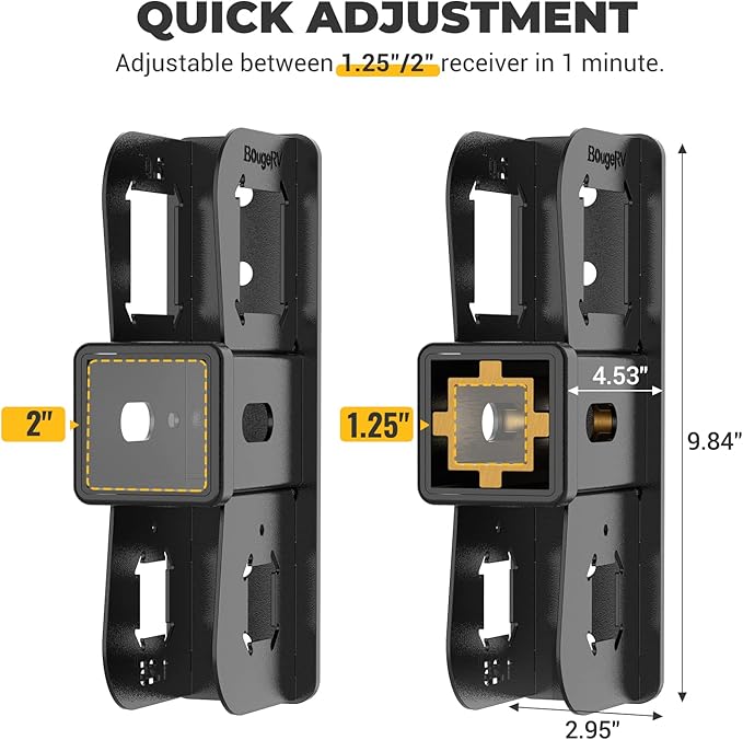 BougeRV Hitch Wall Mount, Adjustable 1.25"/2" Receiver, Heavy Duty 300LBS Bike Cargo Rack Storage, Hanging Garage Organizer, Trailer Hitch Receiver for Hitch Bicycle Ski Rack Storage Organizer