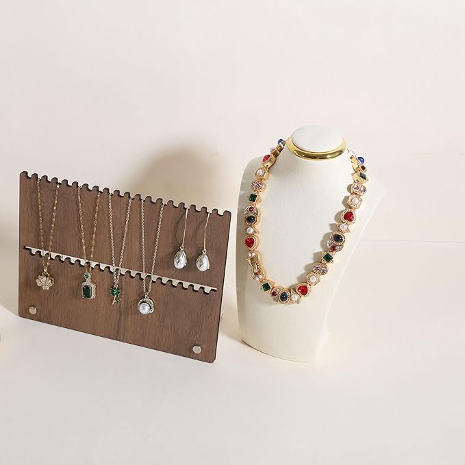 velvet necklace display stand, necklace display holder for selling, bust jewelry display, necklace mannequin display stand【Cream-Small】