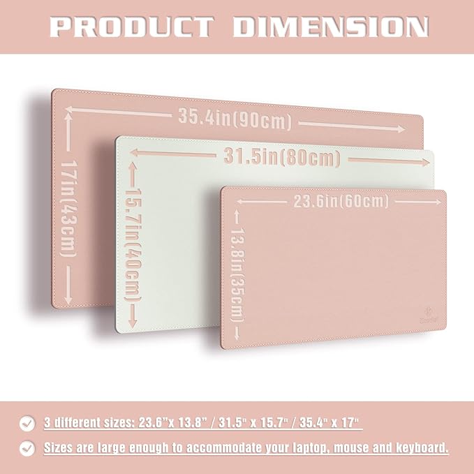 K KNODEL Desk Mat, Blotter, Dual-Sided Office Desk Pad, Waterproof Desk Mat for Desktop, Desk Blotters, PVC Leather Pad Protector (Pink, 31.5" x 15.7")