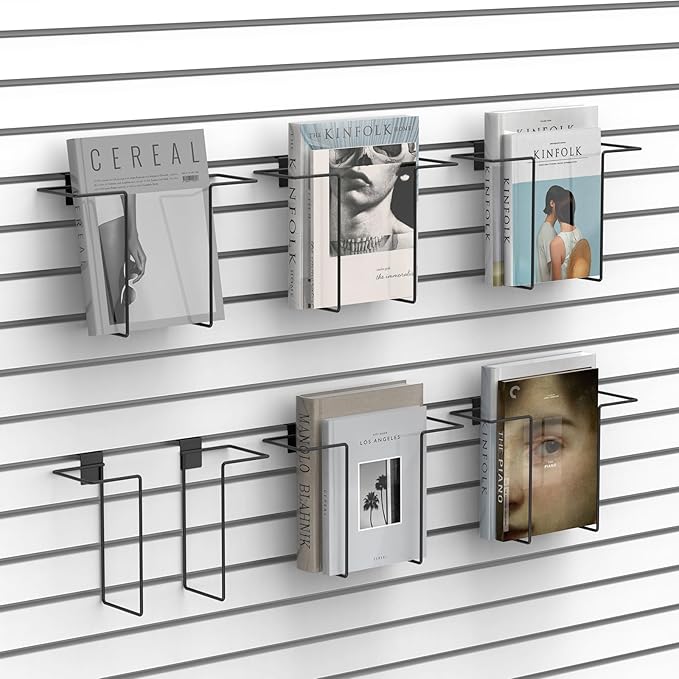 6 Pair Literature Display for Slatwall, Adjustable Magazine Holder for Slat Wall, Metal Slatwall Accessories for Exhibitions, Perfect for Organizing Books, Magazines, and Brochures