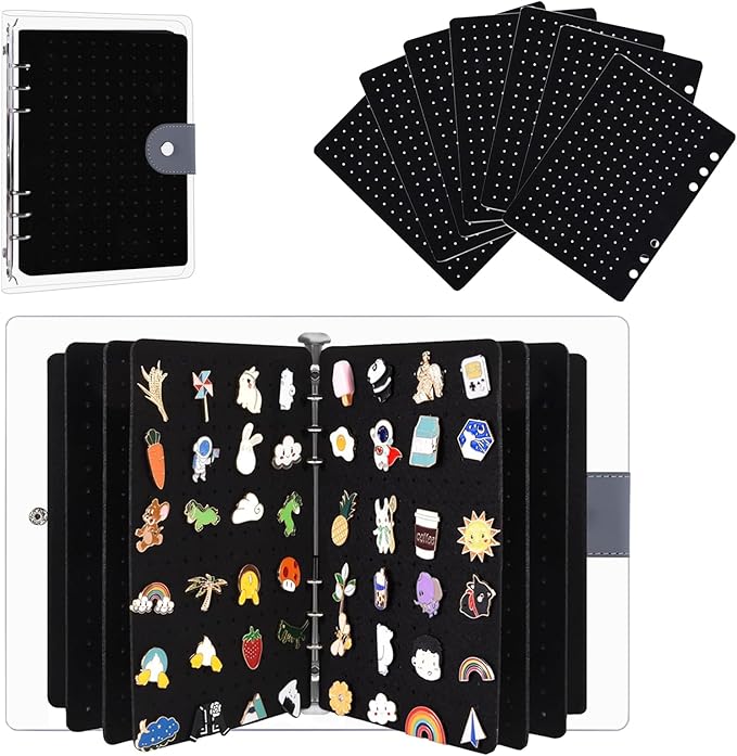 Enamel Pin Display Book with 8 Pages, Portable Pin Trading Book Clear PVC Cover Pin Organizer Pin Collection Display for Pins, Brooches, Badges Storage and Presentation