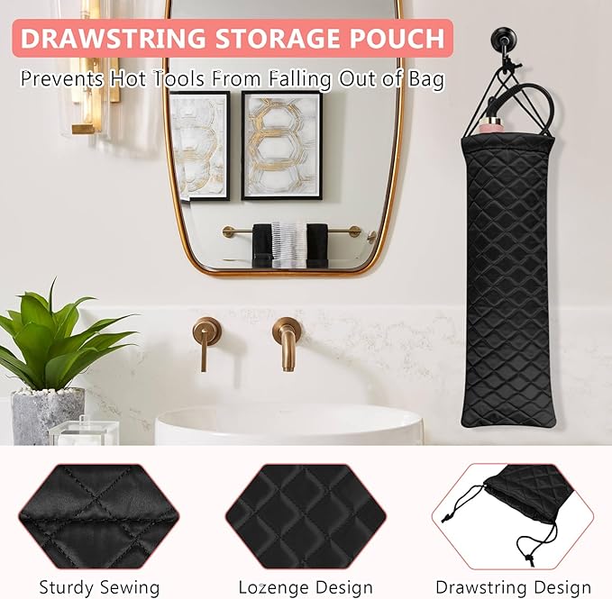 AMIJEAL Heat Resistant Hair Tools Organizer Bag Portable Travel Drawstring Storage Cover Pouch for Hair Straightening Irons, Curling Irons, Flat Irons and Hot Styling Tools(16" x 4.3")