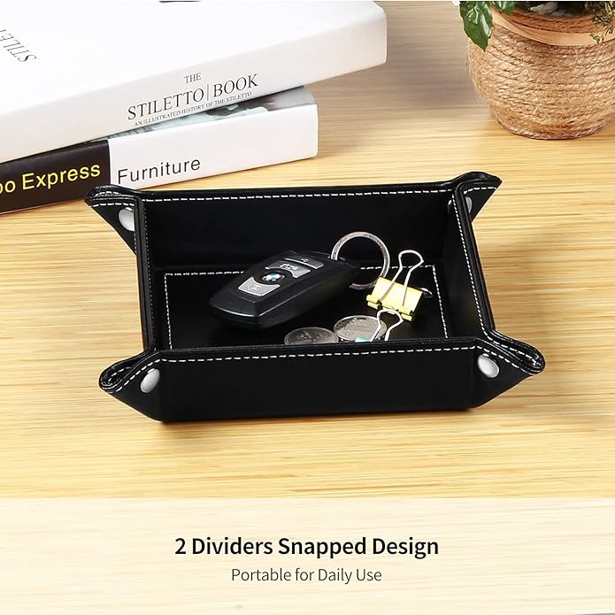 YAPISHI Key Dish Bowl for Men, Entryway Catchall Holder Bedside Table Valet Tray for Pocket Stuff, PU Leather Nightstand Organizer for Dice/Coins/Wallet/Watch/Rings/Sunglasses, Dresser/Coffee Table