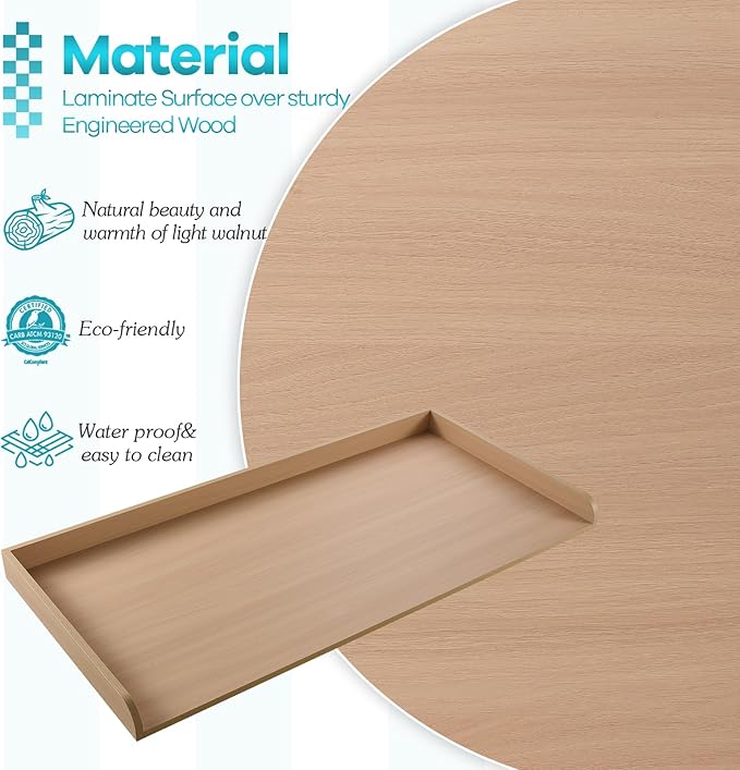 Kaboon Washer Dryer Countertop 58" x 28" Extra Large Version, Melamine Countertop with 3.5" Edge Rails, Laundry Room Organization, Light Walnut