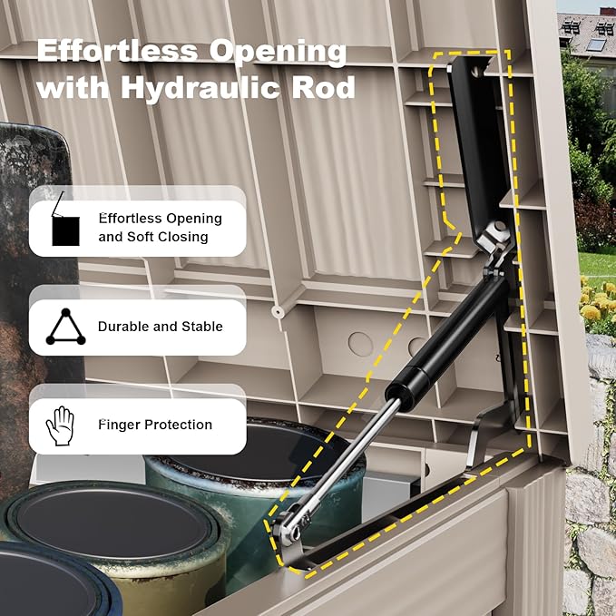 200 Gallon Waterproof Outdoor Storage Box, UV Resistant Resin Deck Box with Hydraulic Rod for Reinforced Stability, Perfect for Patio, Garden, and Pool, Grey