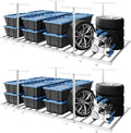 FLEXIMOUNTS 4x8 Overhead Garage Storage Rack with 6 Hooks, Adjustable Storage Organization System, Heavy-Duty Metal Ceiling Racks, 22.6" -39.4" Ceiling Dropdown, 2 Pack, White, Lite Series