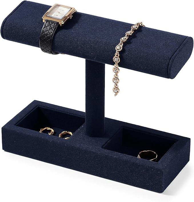Oirlv Microfiber T-Bar Watch Display Stand Jewelry Display Props Jewelry Organizer Holder for Watch Bracelet Ring Earrings (Blue,Microfiber)